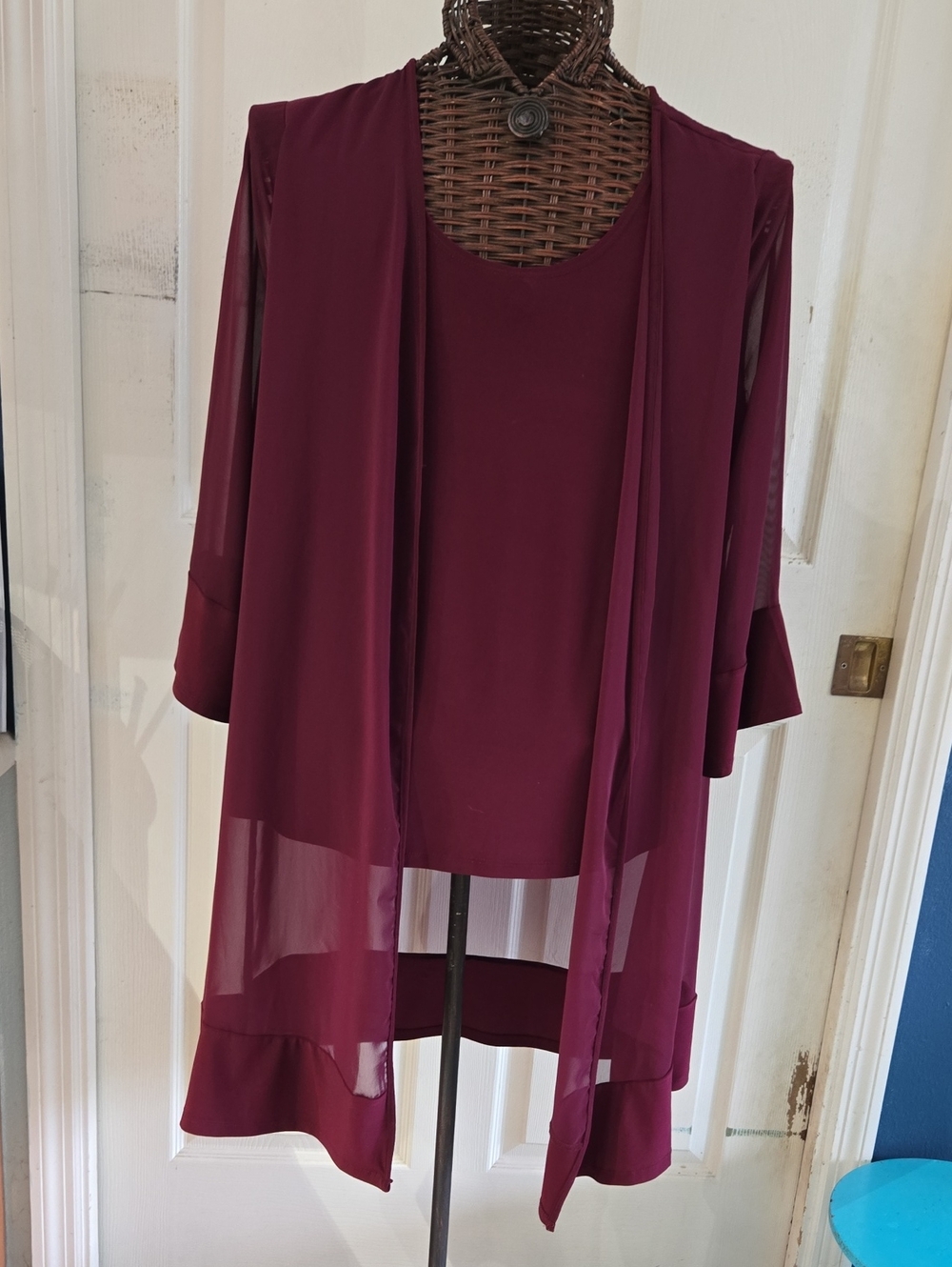 Adele & May Chiffon Overlay Single-Piece Top in Deep Wine-Size XL